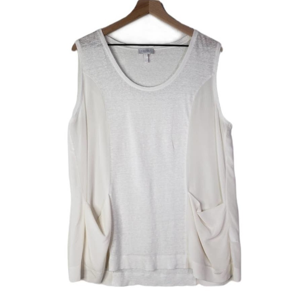 Escada Sport Linen & Silk Sleeveless Tank‎ Top Tunic XL Off White Pockets Casual